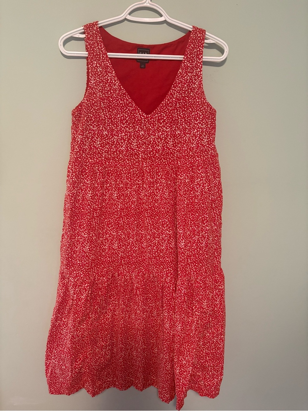 GAP Red V-Neck Midi Dress with White Micro Print